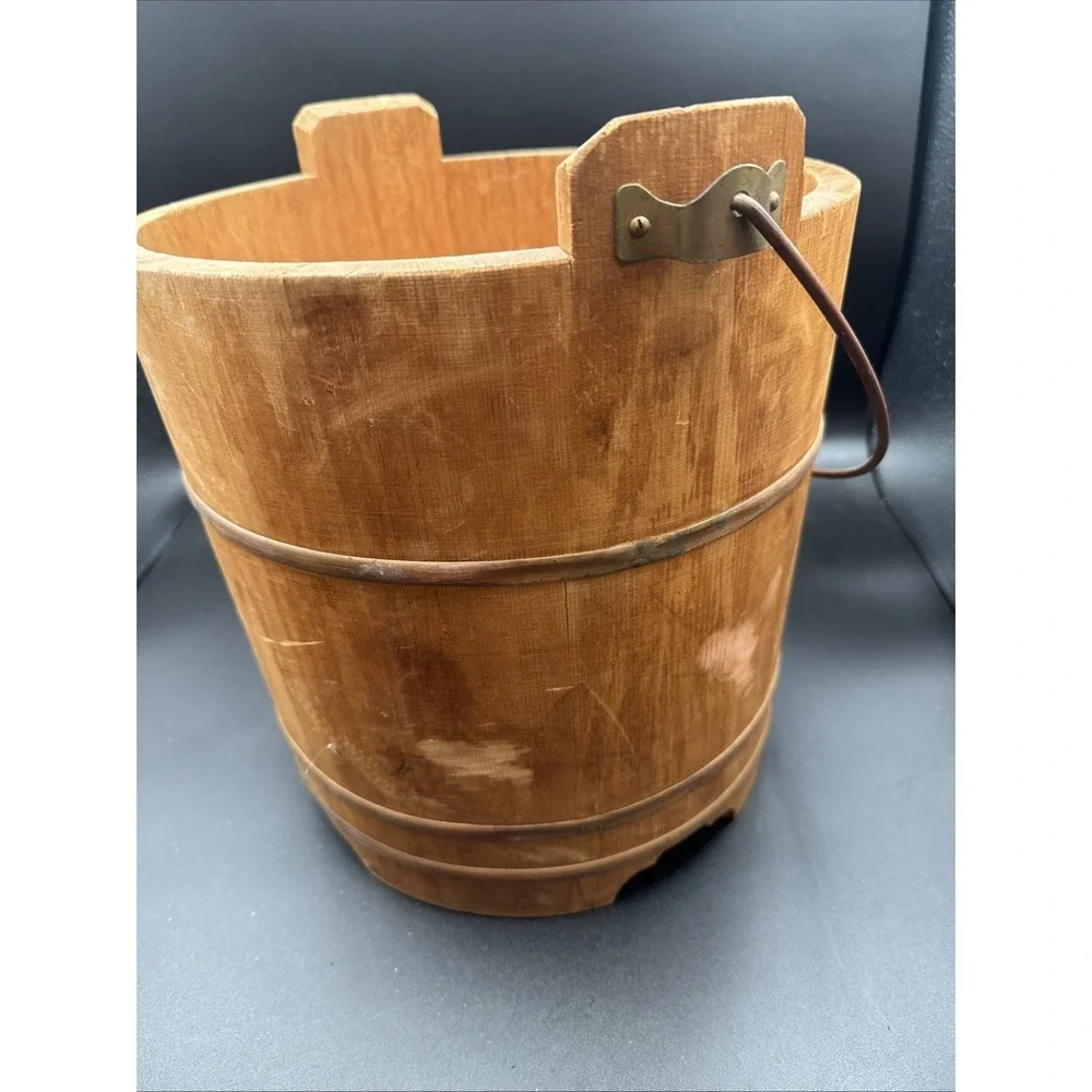Antique Primitive Wooden Grain Bucket Cottagecore Made In Japan RARE